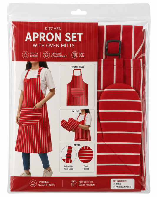 Kitchen Apron Set with Oven Mitts - packaging