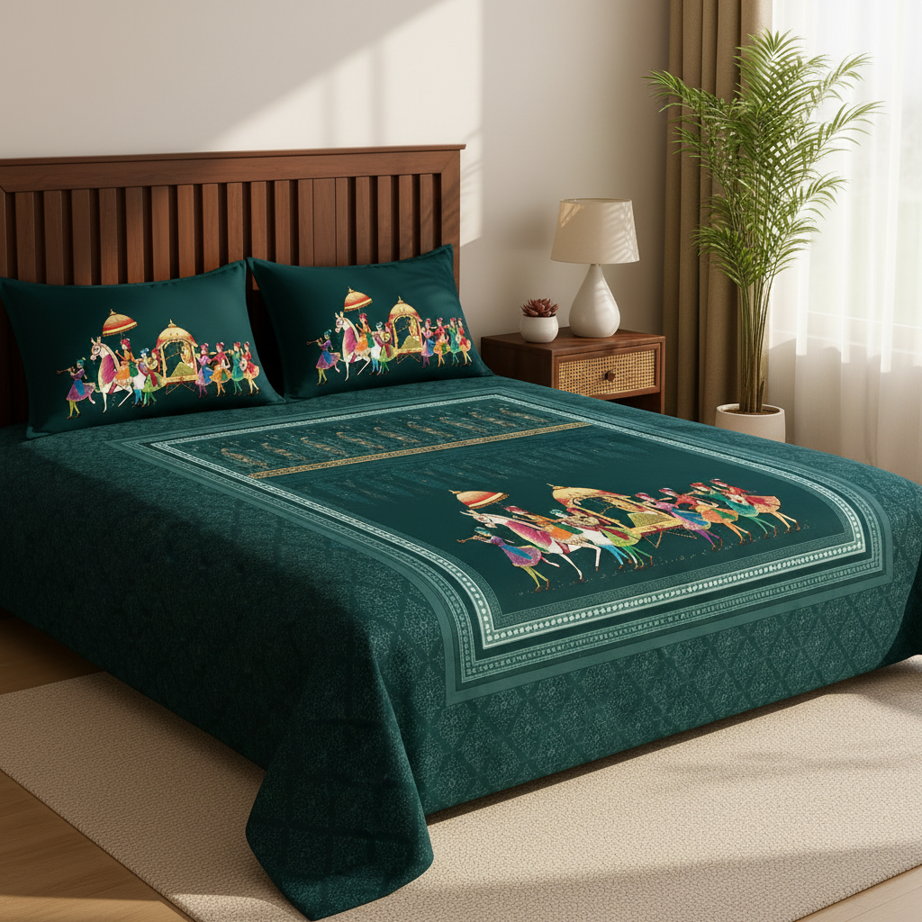 Paris Beauty King Bedsheet - Royal Rajasthani Baraat