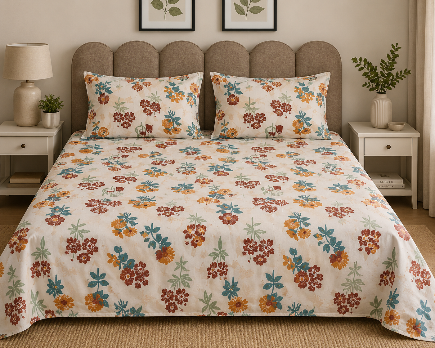 Parker King Size Bedsheet Set - Rustic Wildflower Bouquet Design
