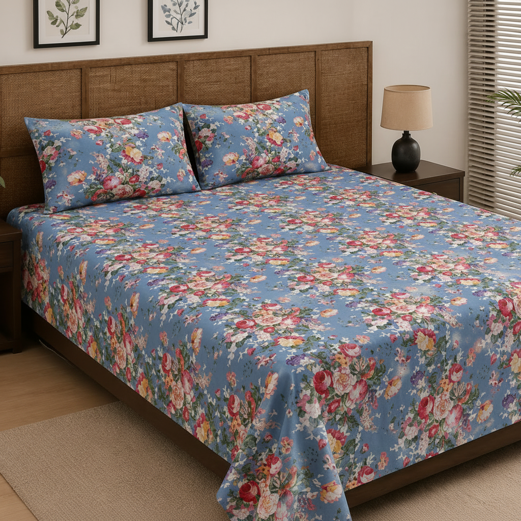 Sartaj Blue Floral Bedsheet 990x990
