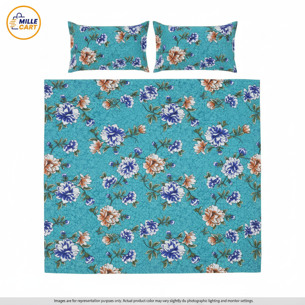 Turquoise Mixed Floral Bedsheet